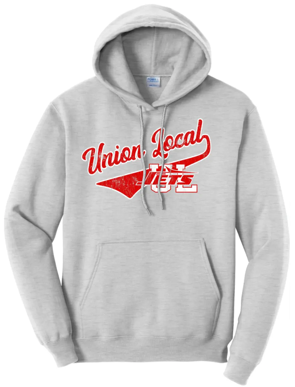Union Local Jets Script Tail Distressed Core Fleece Hooded Sweatshirt
