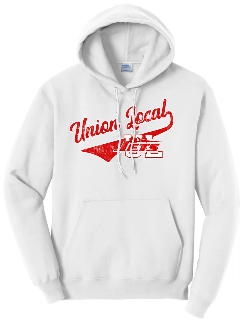 Union Local Jets Script Tail Distressed Core Fleece Hooded Sweatshirt