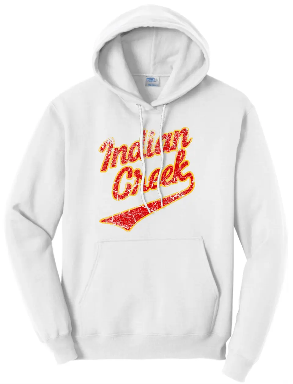 Indian Creek Distressed Cracked Script Core Fleece Hoodie