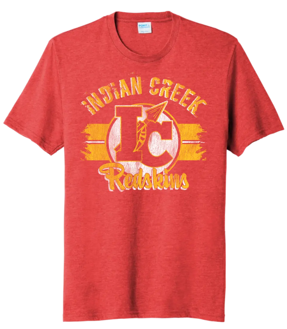 Indian Creek Distressed IC Wide Stripe Script Tri-Blend Tee