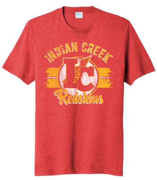 Indian Creek Distressed IC Wide Stripe Script Tri-Blend Tee