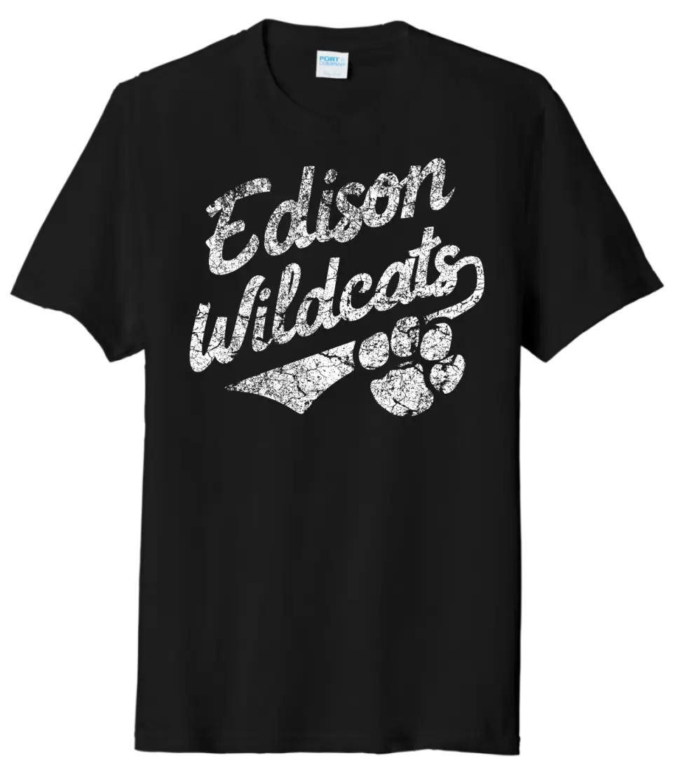 Edison White Script Distressed Tri-Blend Tee