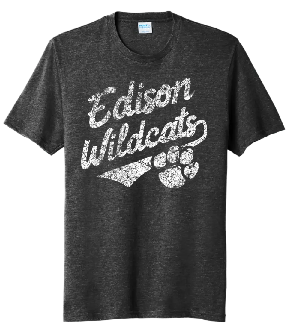 Edison White Script Distressed Tri-Blend Tee