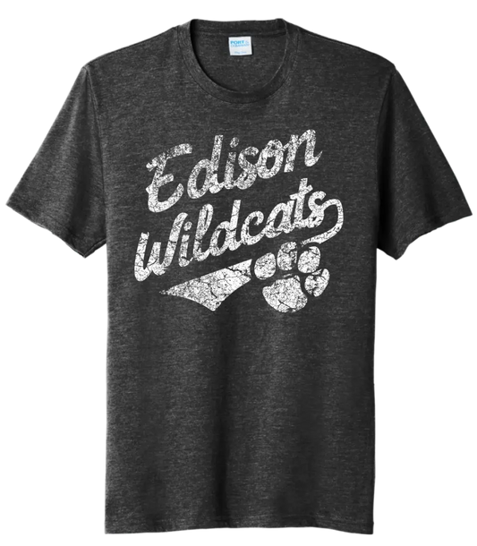 Edison White Script Distressed Tri-Blend Tee