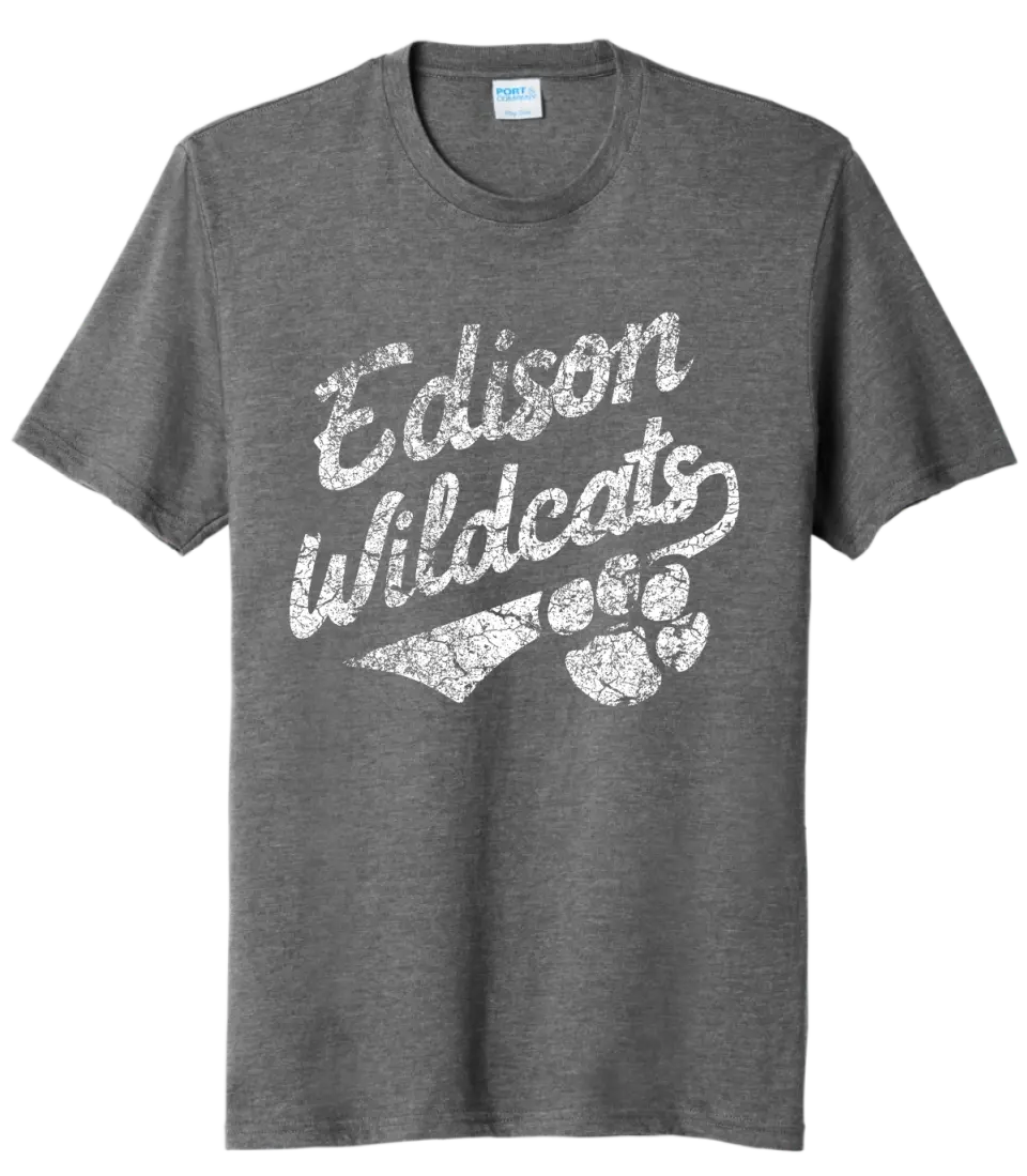 Edison White Script Distressed Tri-Blend Tee