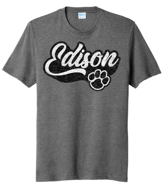 Edison Script with Paw Print Tri-Blend Tee