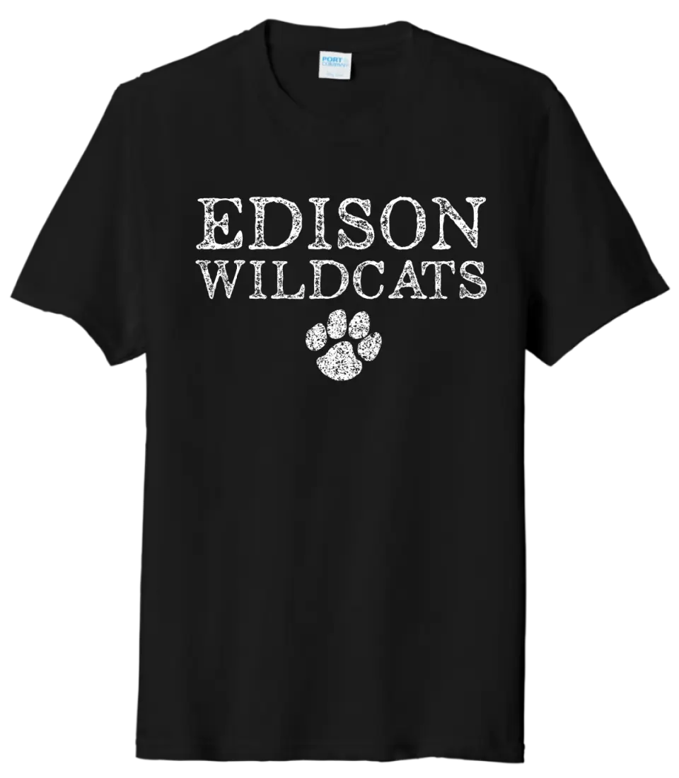 Edison Distressed Wildcats Paw Tri-Blend Tee