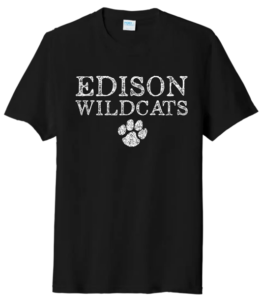 Edison Distressed Wildcats Paw Tri-Blend Tee