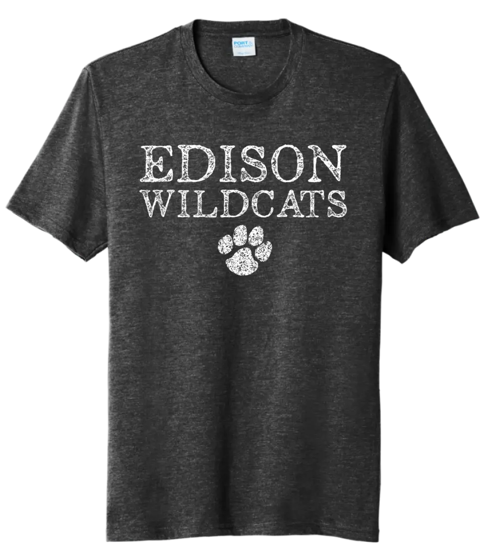 Edison Distressed Wildcats Paw Tri-Blend Tee