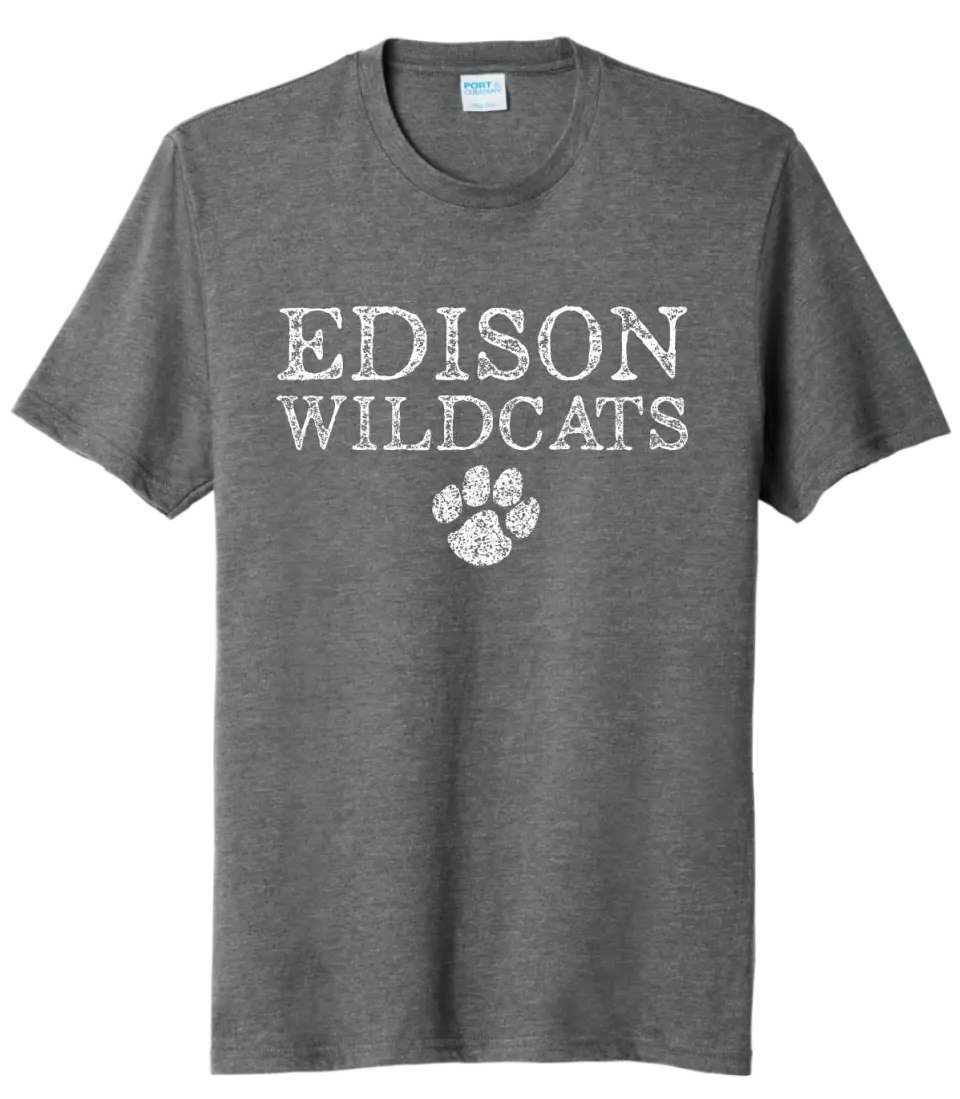 Edison Distressed Wildcats Paw Tri-Blend Tee
