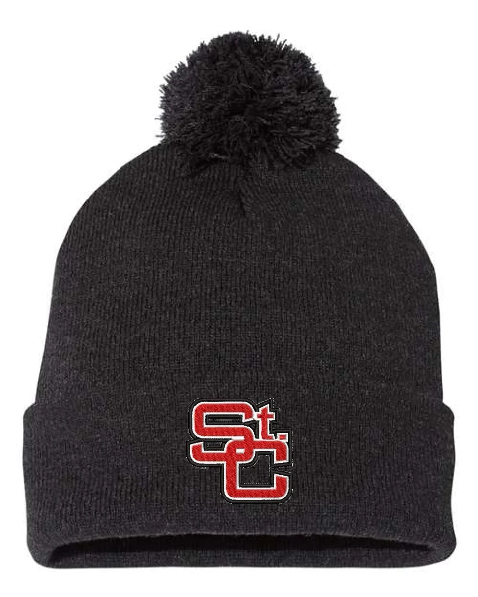St. Clairsville Embroidery 12" Pom-Pom Cuffed Beanie