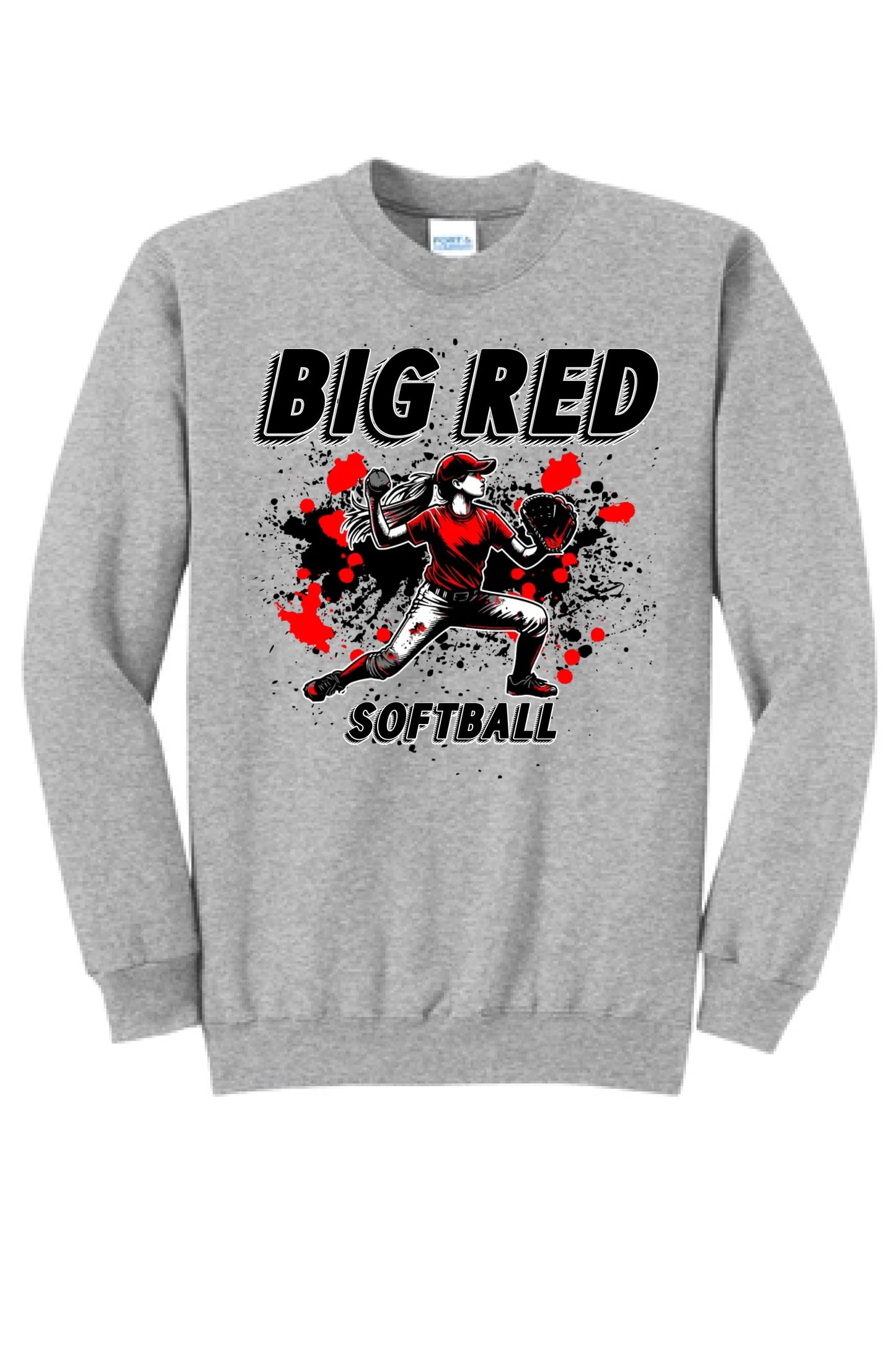 Softball Throw- Red and Black CUSTOM TEXT Core Fleece Crewneck Sweatshirt