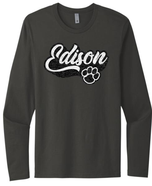Edison Script with Paw Print Next Level Cotton Long Sleeve Tee