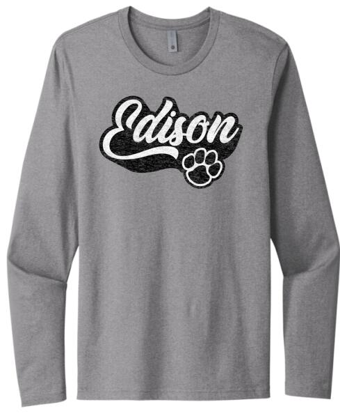 Edison Script with Paw Print Next Level Cotton Long Sleeve Tee