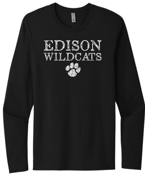 Edison Distressed Wildcats Paw Next Level Cotton Long Sleeve Tee