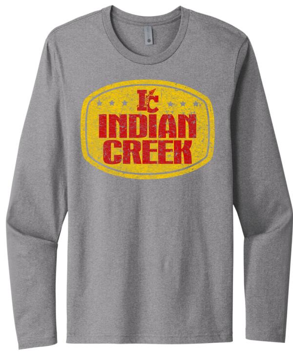 Indian Creek Distressed Badge Next Level Cotton Long Sleeve Tee