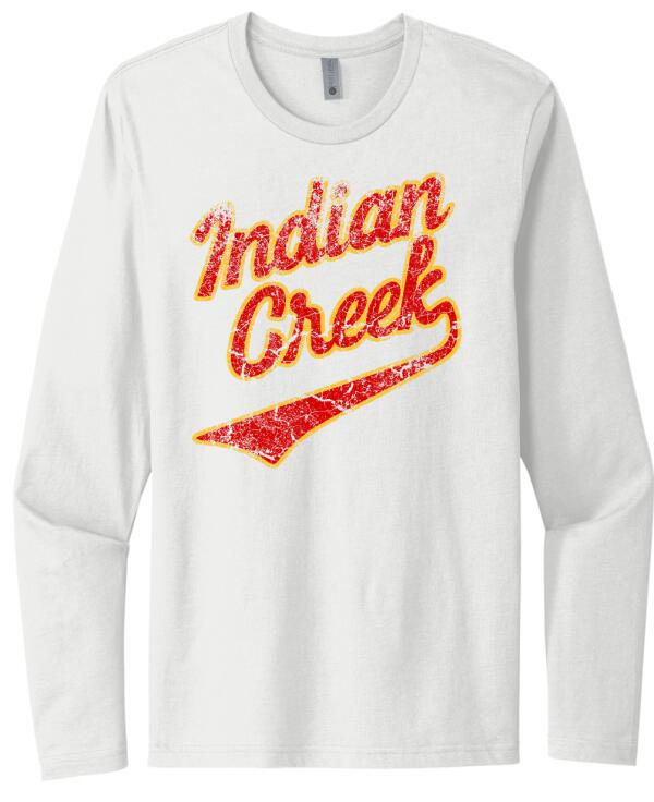 Indian Creek Distressed Cracked Script Next Level Cotton Long Sleeve Tee
