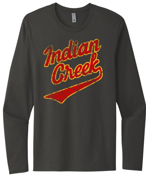 Indian Creek Distressed Cracked Script Next Level Cotton Long Sleeve Tee