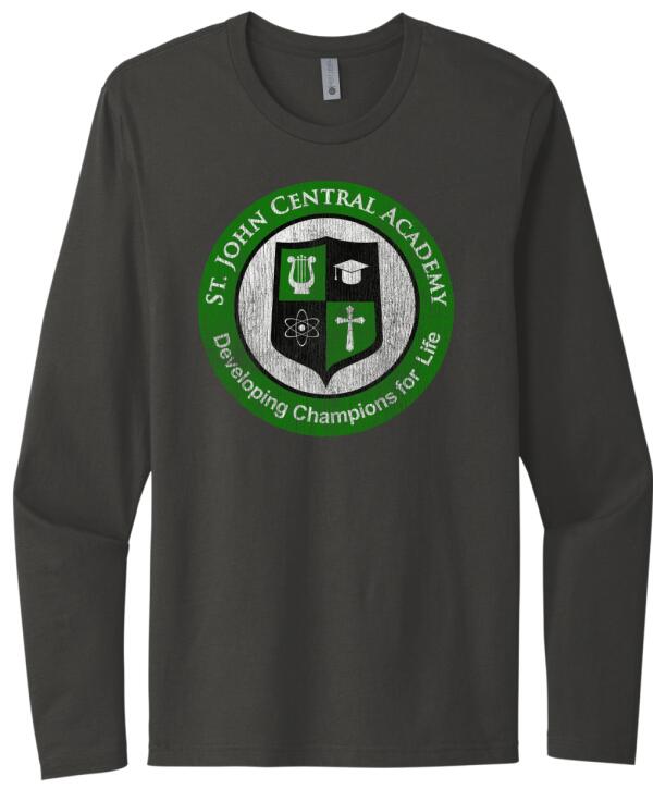 St. John Academy Distressed Logo Next Level Cotton Long Sleeve Tee