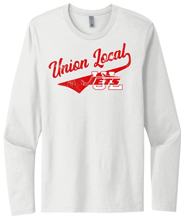 Union Local Jets Script Tail Distressed Next Level Cotton Long Sleeve Tee