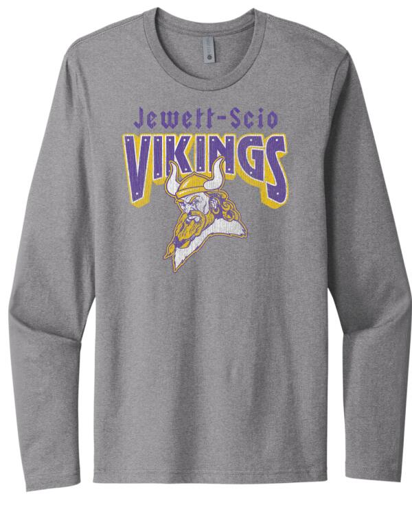 Jewett-Scio Vikings Rivets Distressed Design Next Level Cotton Long Sleeve Tee