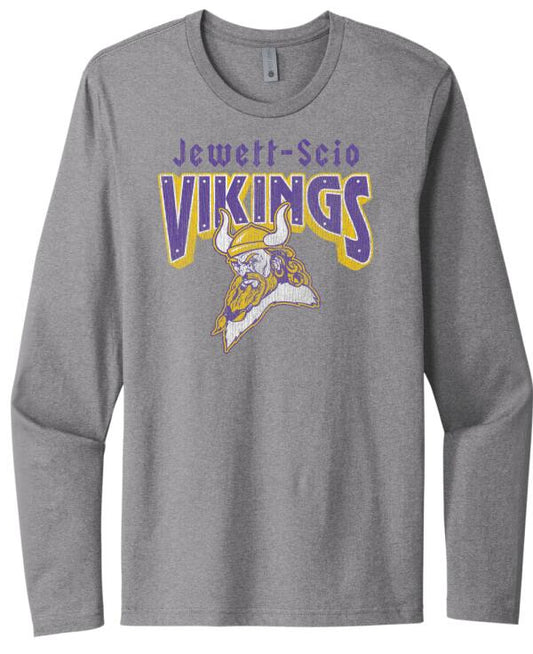 Jewett-Scio Vikings Rivets Distressed Design Next Level Cotton Long Sleeve Tee