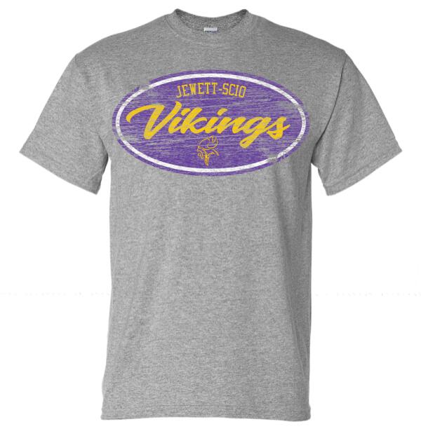Jewett-Scio Vikings Oval Distressed Design Gildan DryBlend T-Shirt