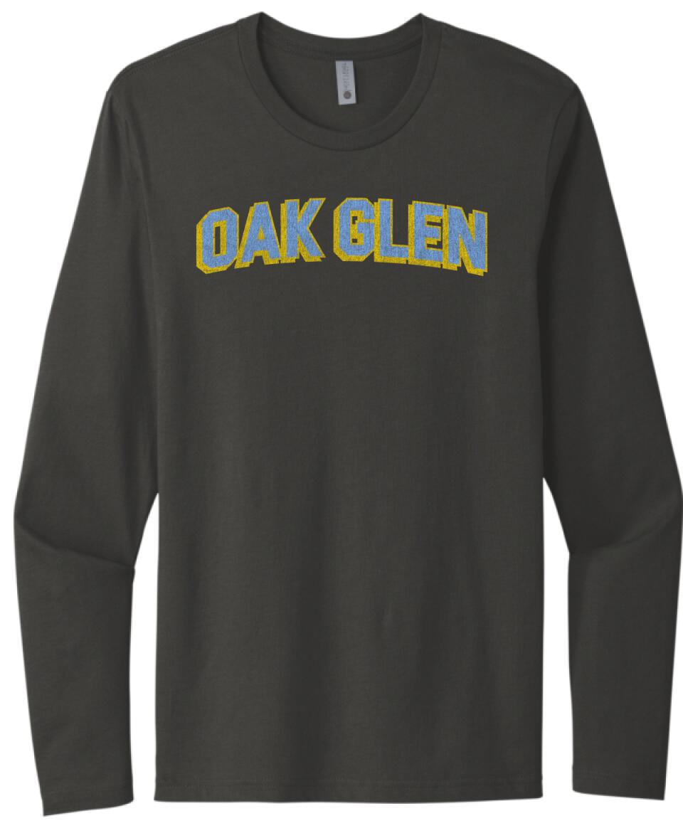 Oak Glen Distressed Letters Next Level Cotton Long Sleeve Tee