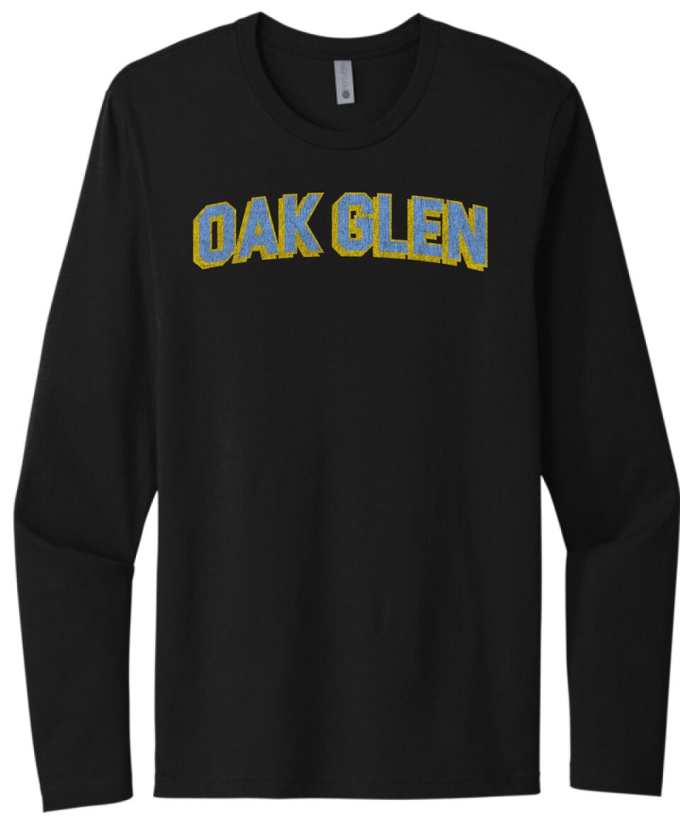Oak Glen Distressed Letters Next Level Cotton Long Sleeve Tee