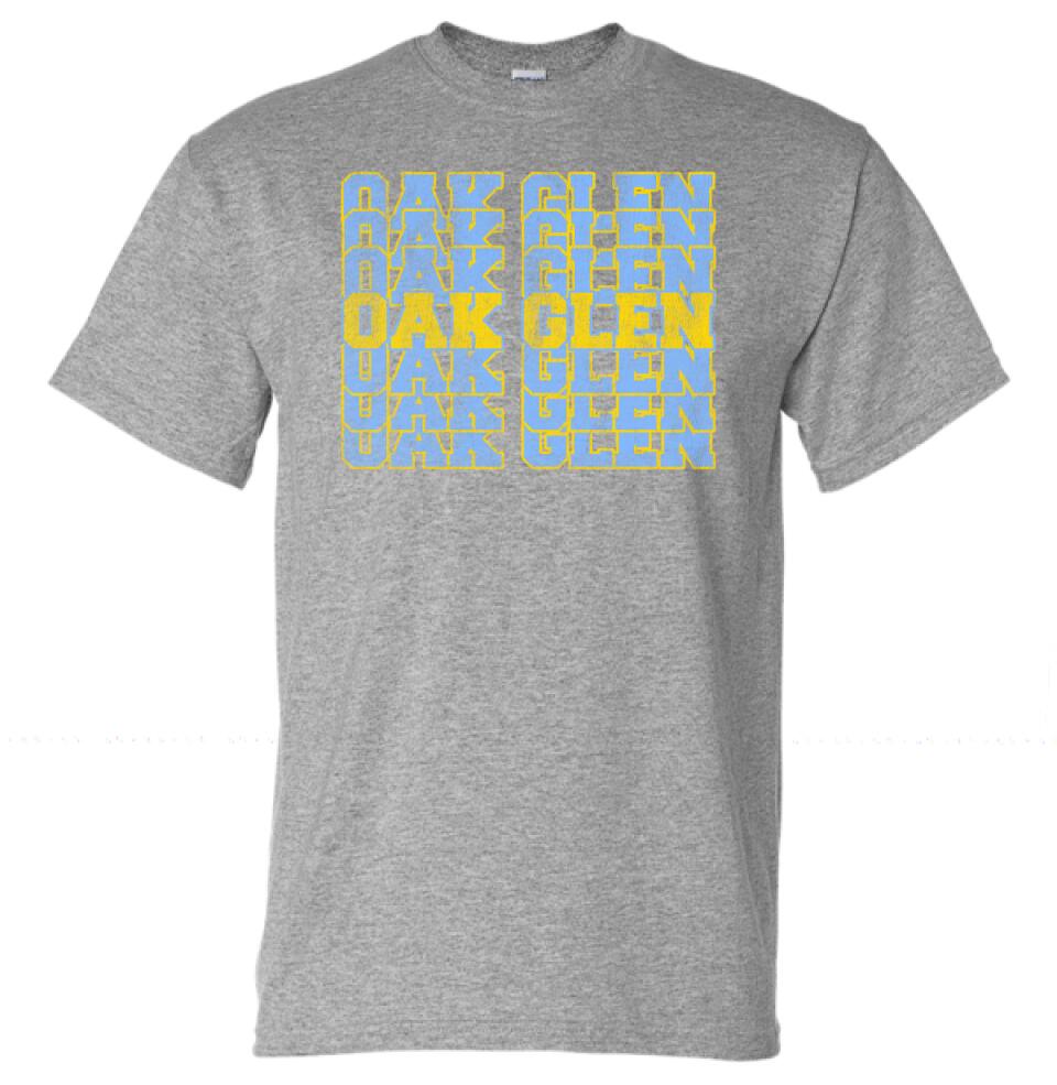 Oak Glen Distressed Repeating Gildan DryBlend T-Shirt