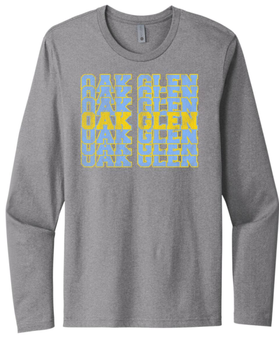 Oak Glen Distressed Repeating Next Level Cotton Long Sleeve Tee