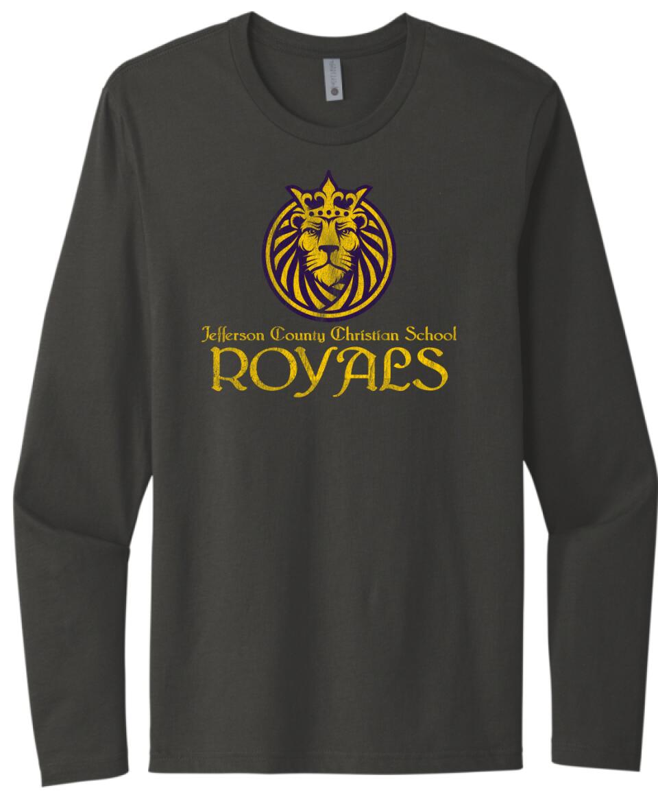 Jefferson County Christian School Round Lion Distressed Next Level Cotton Long Sleeve Tee