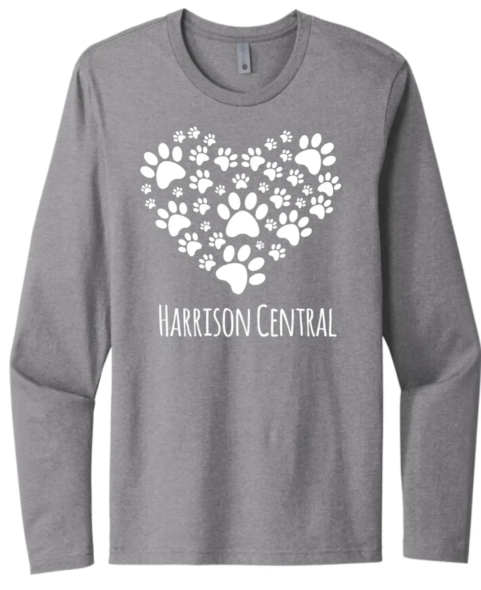 Harrison Central Heart Paw Design Next Level Cotton Long Sleeve Tee