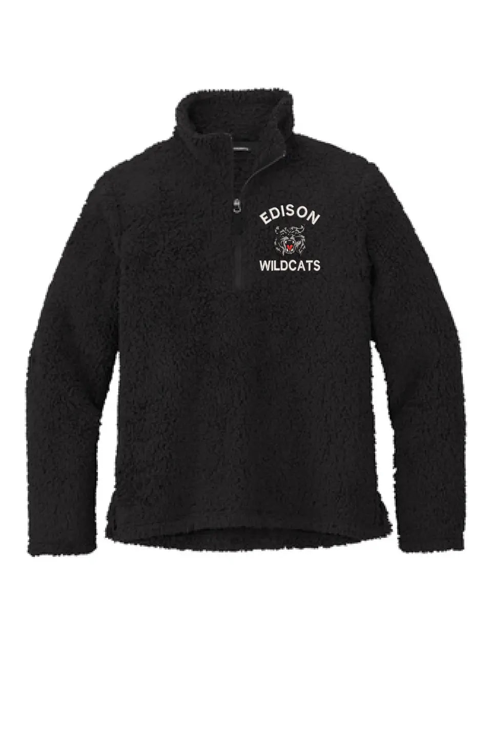 Edison Wildcats Embroidery on Black Cozy 1/4-Zip Fleece