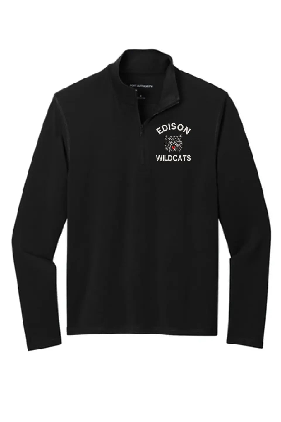 Edison Wildcats Embroidery on Black Microterry 1/4-Zip Pullover