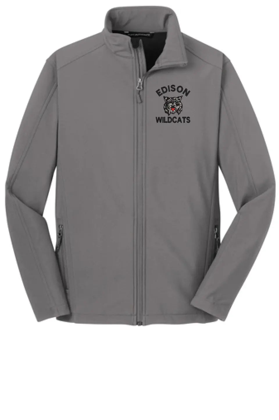 Edison Wildcats Embroidery on Gray Core Soft Shell Jacket