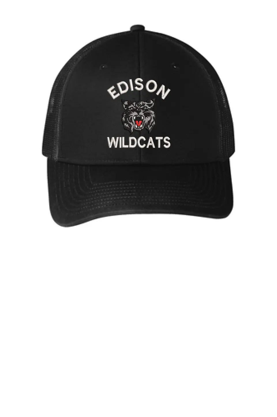 Edison Wildcats Embroidery on Black Snapback Trucker Cap