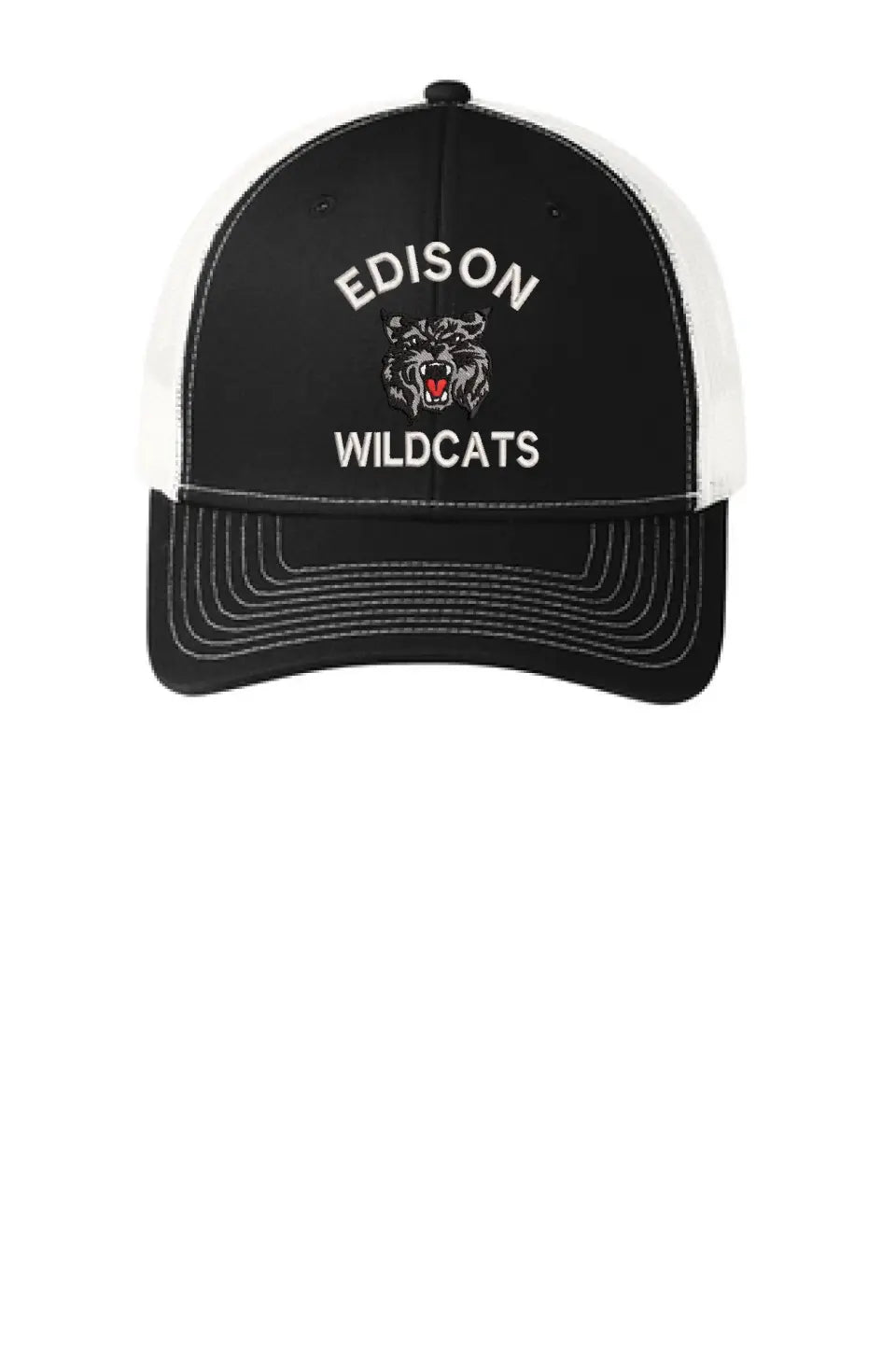 Edison Wildcats Embroidery on Black Snapback Trucker Cap