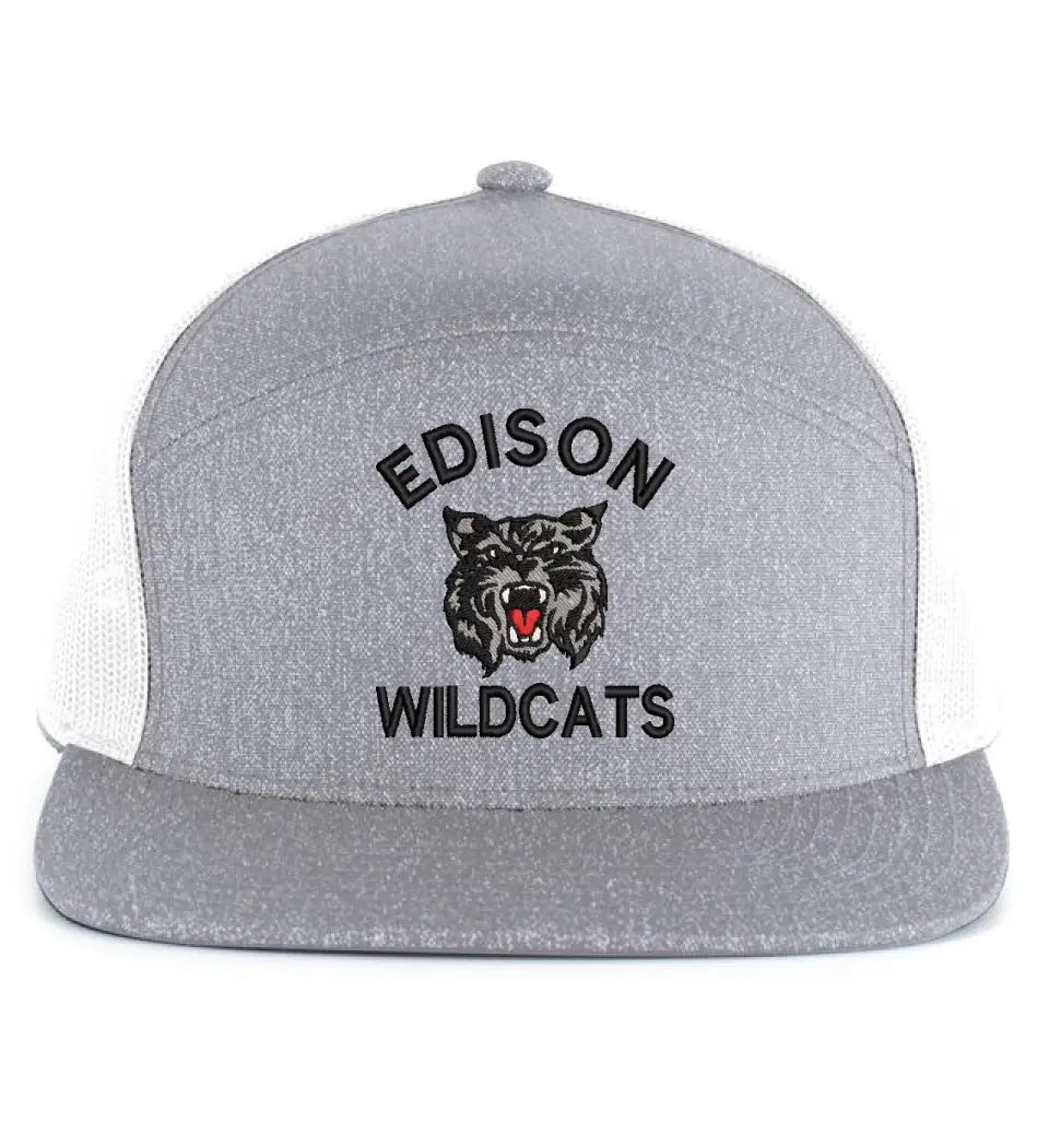Edison Wildcats Embroidery on Gray 6-Panel Arch Trucker Snapback Cap