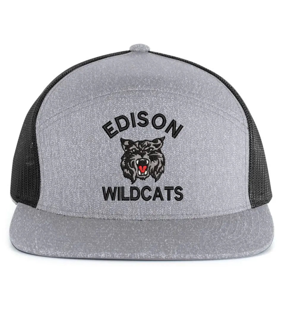 Edison Wildcats Embroidery on Gray 6-Panel Arch Trucker Snapback Cap