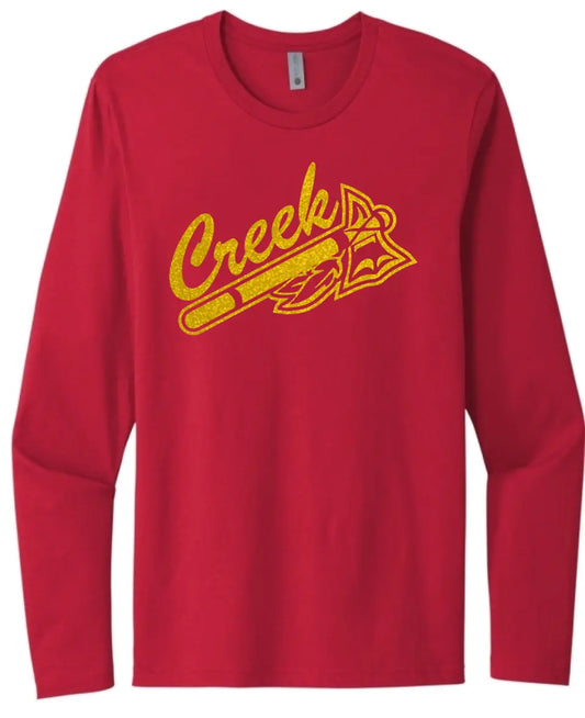 Indian Creek Glitter Gold Tomahawks Next Level Cotton Long Sleeve Tee