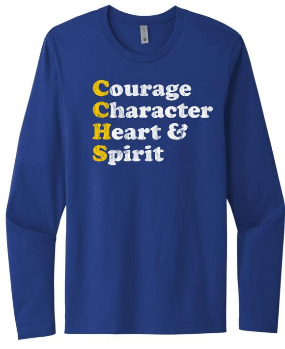 Catholic Central Courage Character Heart and Spirit Next Level Cotton Long Sleeve Tee