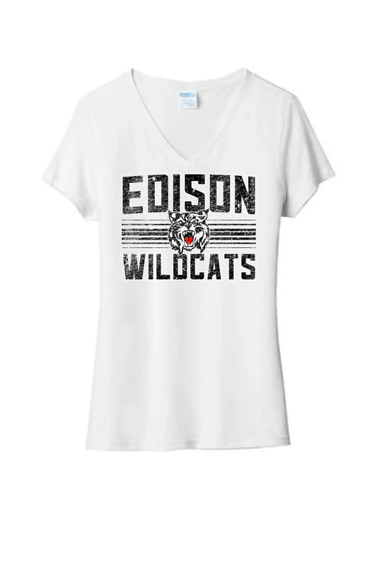 Retro Edison Wildcat Ladies Tri-Blend V-Neck Tee