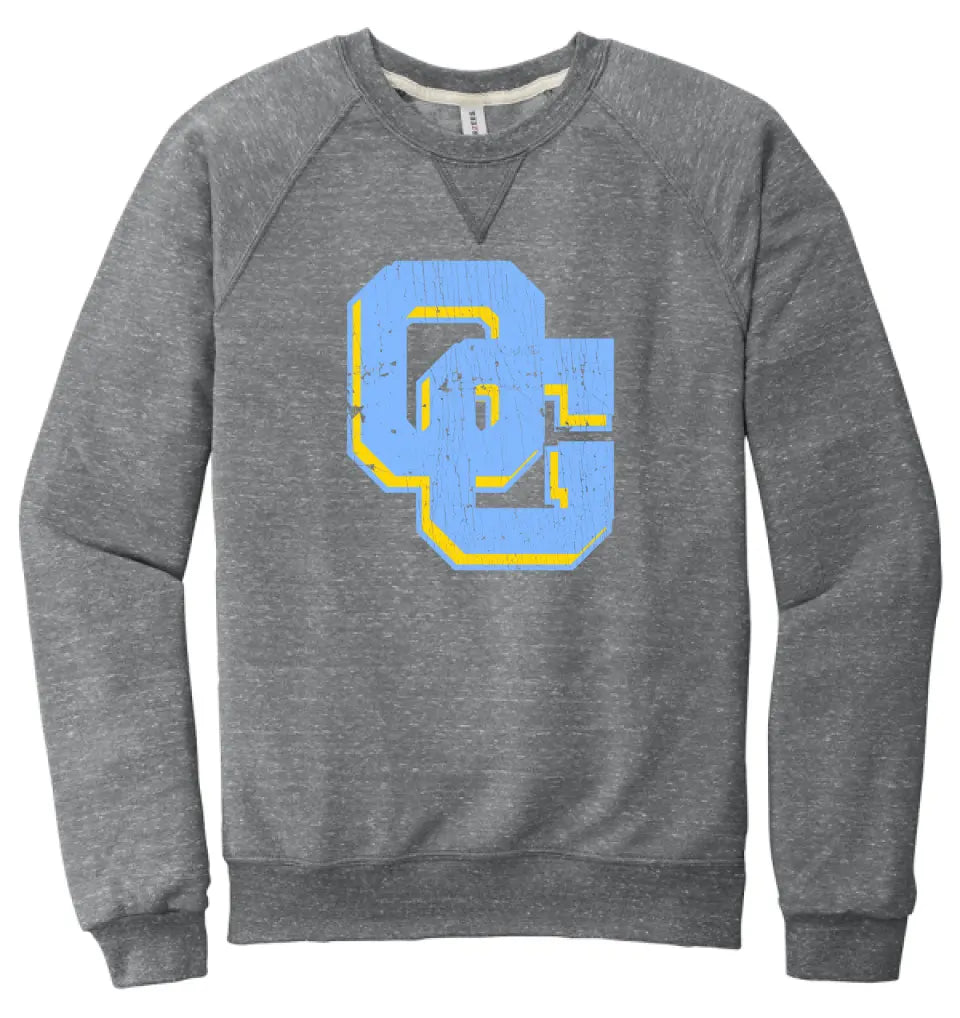 Oak Glen Distressed OG Logo Jerzees Snow Heather French Terry Raglan Crew