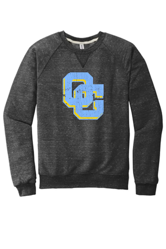 Oak Glen Distressed OG Logo Jerzees Snow Heather French Terry Raglan Crew