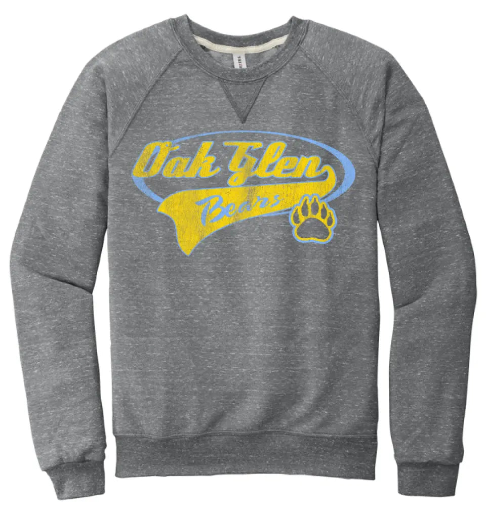 Oak Glen Distressed Tail Jerzees Snow Heather French Terry Raglan Crew