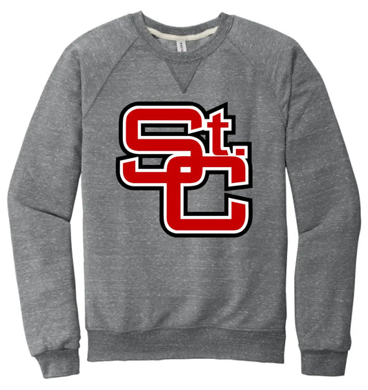 St. Clairsville St. C Logo Jerzees Snow Heather French Terry Raglan Crew