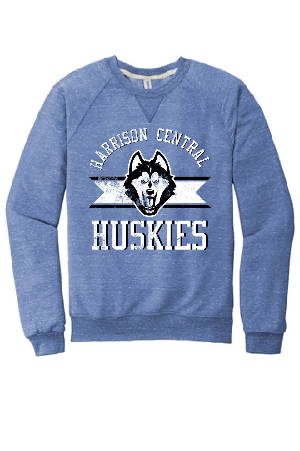 Harrison Central Distressed on Royal Jerzees Snow Heather French Terry Raglan Crew