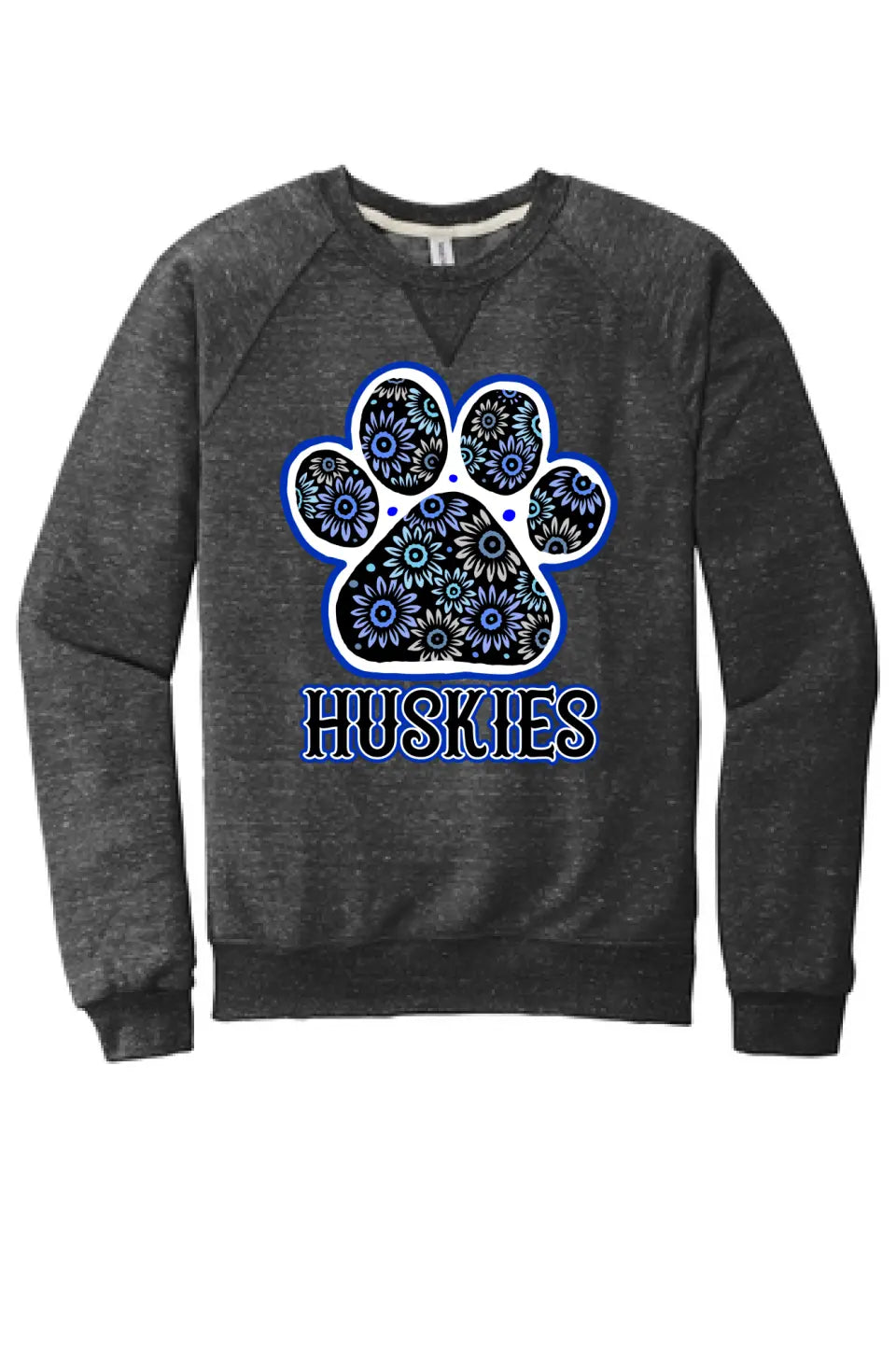 Huskies Flower Paw Jerzees Snow Heather French Terry Raglan Crew