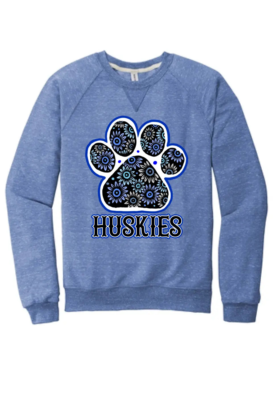 Huskies Flower Paw Jerzees Snow Heather French Terry Raglan Crew